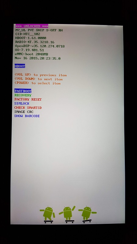 Example of HTC One M7 boot loader